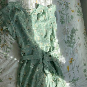 Monteau mint green flower print wrap dress